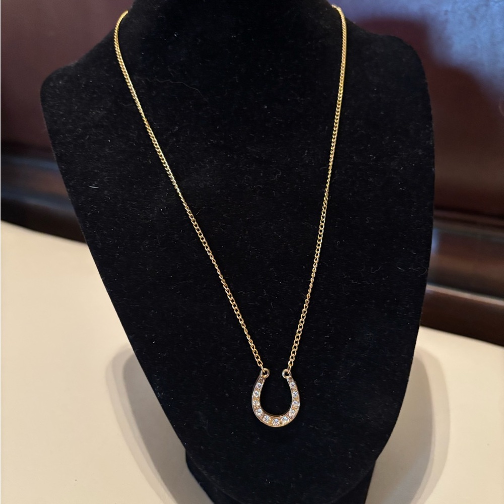 Gold Tone Horseshoe Pendant Necklace